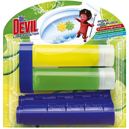 Dr.Devil WC point duo 65ml Lime twister | Čistící, dezinf.prostř., dezodoranty - Přípravky na WC - Závěsy na WC a pissoárové kostky